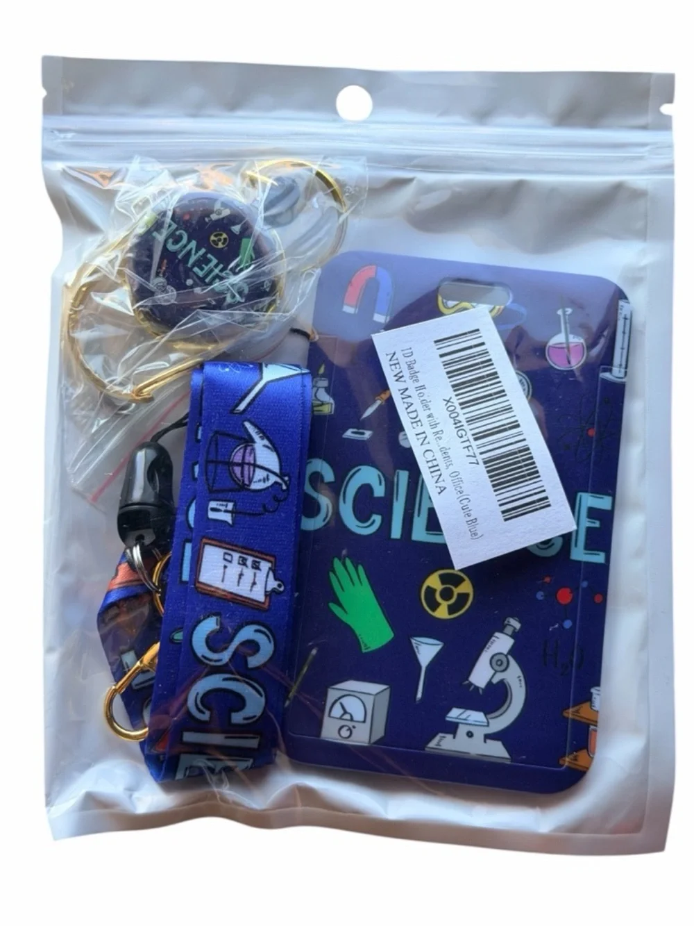 NWT Science Themed Blue ID Badge Lanyard with Retractable Reel